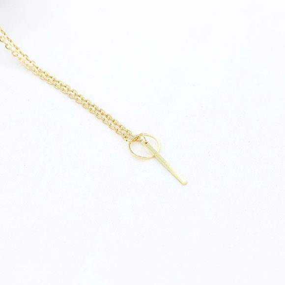 Dainty Gold Toned Circle Drop Lariat Necklace - Picture 4 of 8